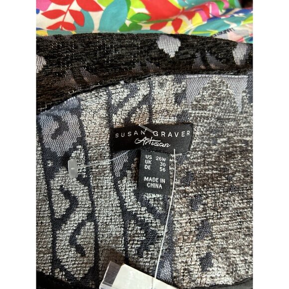 Susan Graver Artisan Jacket 26W Black Velvet Geometric Snap Button Art NWOT - Picture 9 of 12